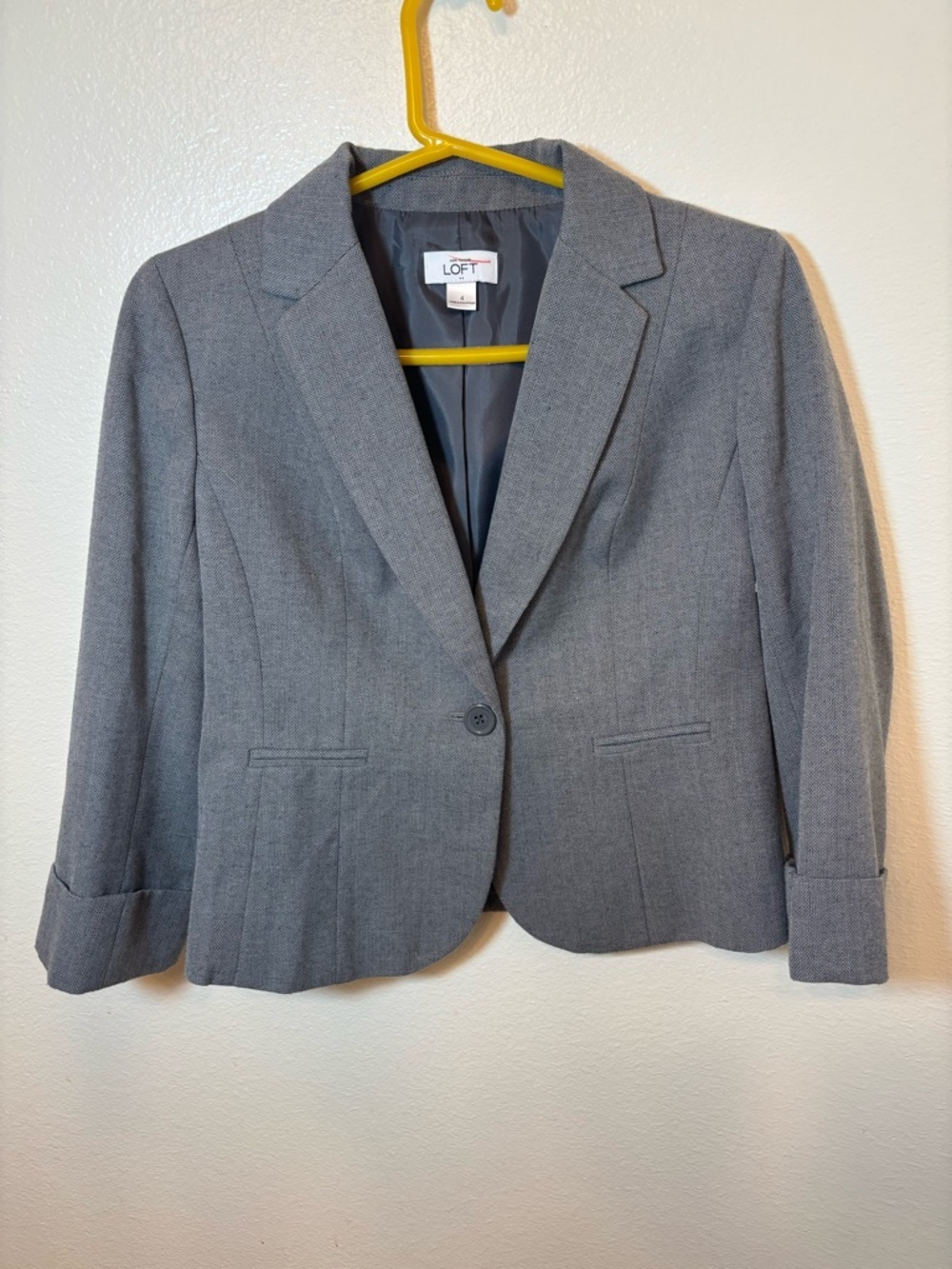 LOFT Gray Tailored One-Button minimalist business Blazer - Picture 2 of 7